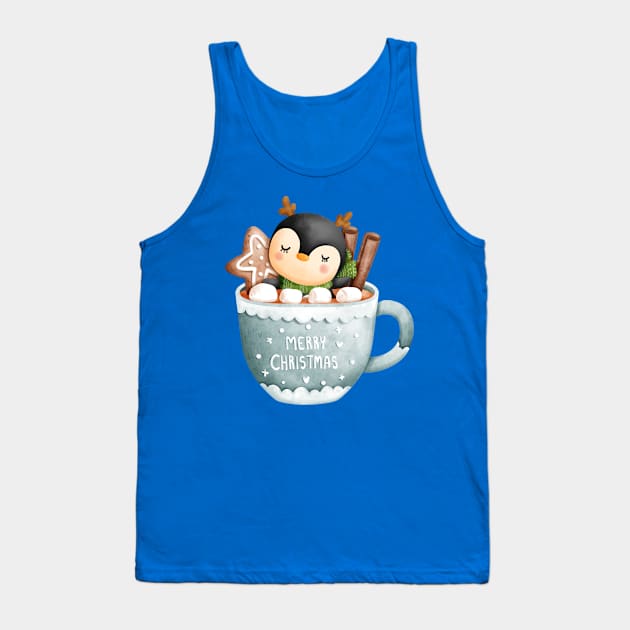 Cute Christmas Penguin in a Teacup Tank Top by The Little Store Of Magic